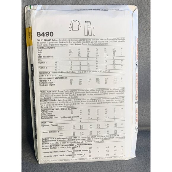 Simplicity Girls Sleepwear Sewing Pattern Sz 3-8 8490 - Uncut - Picture 3 of 4